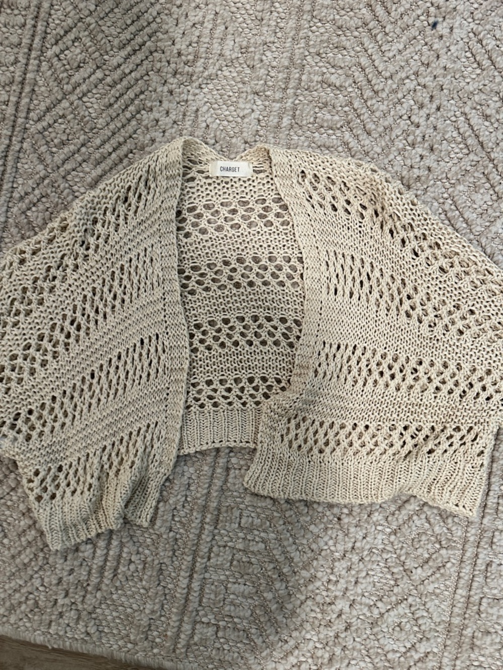 Crochet Open-Front Cardigan Sweater — Beige - Picture 3 of 3